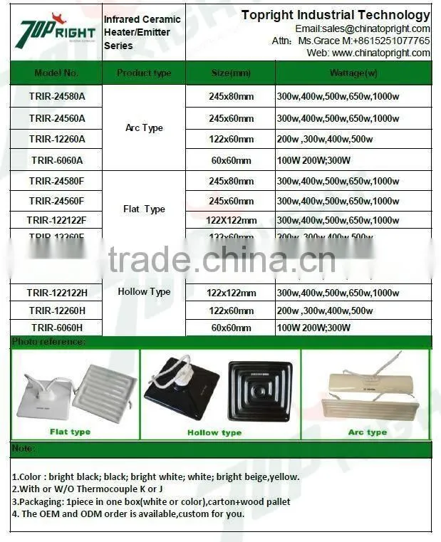 High quality embedded Hollow type far infrared ceramic radiator heater