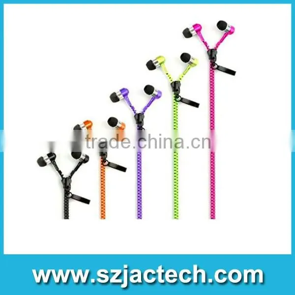 Fashion Colorful Metal Zipper Cable Design Earphone Fashion Earbud With Microphone