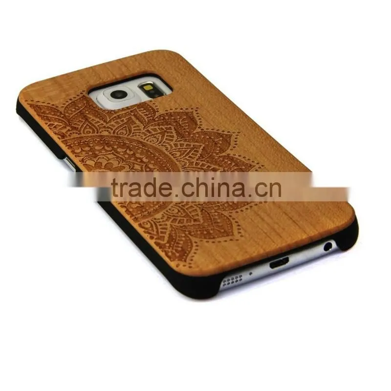 Pretty Laser Engraved Wood back Cover For Samsung S6 /s6 edge plus Case