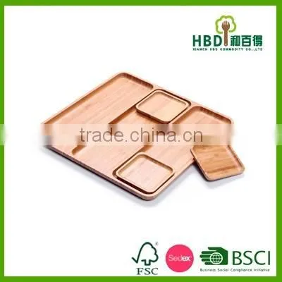 Hot selling wooden divided tray with plate bamboo tray wholesale