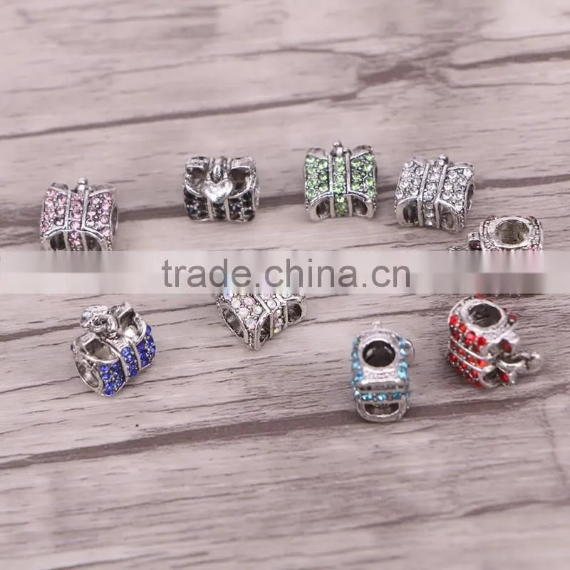 Bag Shape Crystal Rhinestone Metal Beads Dark Silver Plated Jewelry Big Hole European Bead Fit For Charms Bracelets