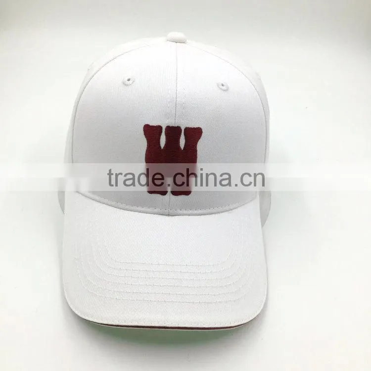 White color 100% cotton twill 6 panel embroidered baseball cap