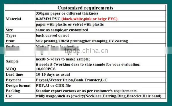 Custom Paper Necklace Packing Card Jewelry Packing Card For Neckalce,Anklet