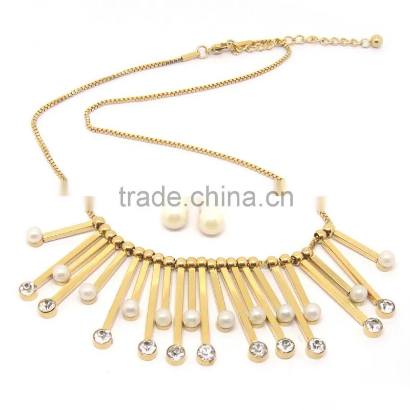 Best price stainless steel gold plated pearl jewelry set necklace