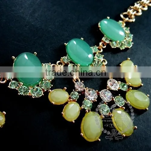 vintage antiqued gold green glass cabochon chunky chic fashion choker statement women necklace 6320031