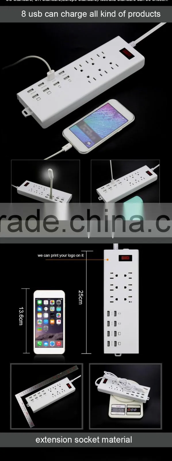 Desktop Multiple USB Charging Station Surge Protected Outlets Power Strip