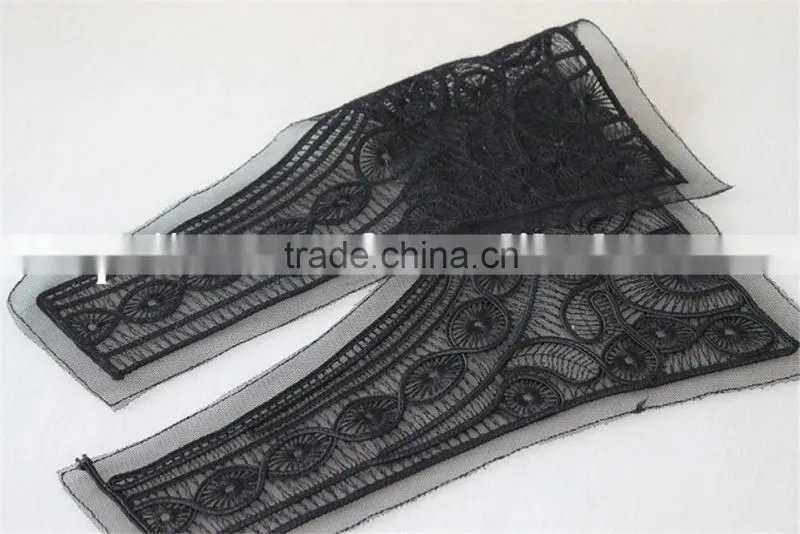 good quality black 100% polyester lace collar embroidery lace applique