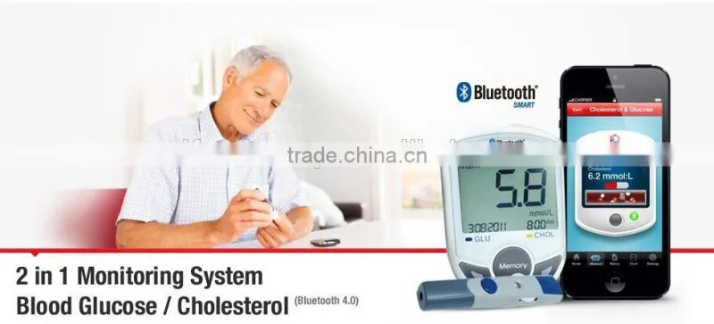 Bluetooth Glucometer, 2 in 1 Blood Glucose / Cholesterol Monitor, Bluetooth Glucometer, SIFGLUCO-3.1