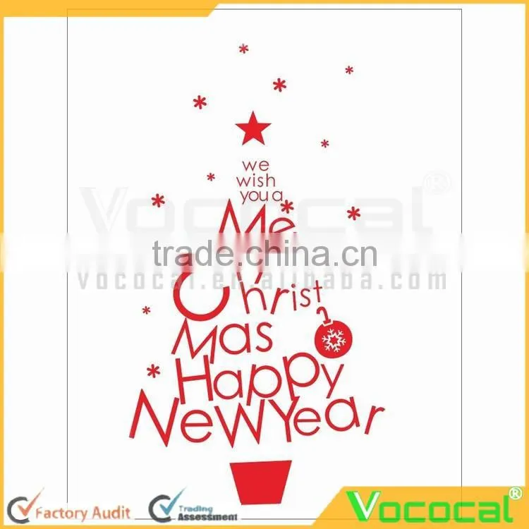Home Decorative Mural Decal Home Office Shop Wall Sticker Merry Christmas Happy New Year Red Star Snowflake Wallpaper