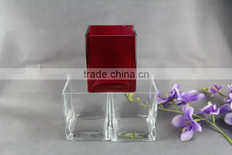 transparent glass vase , square glass flower vase