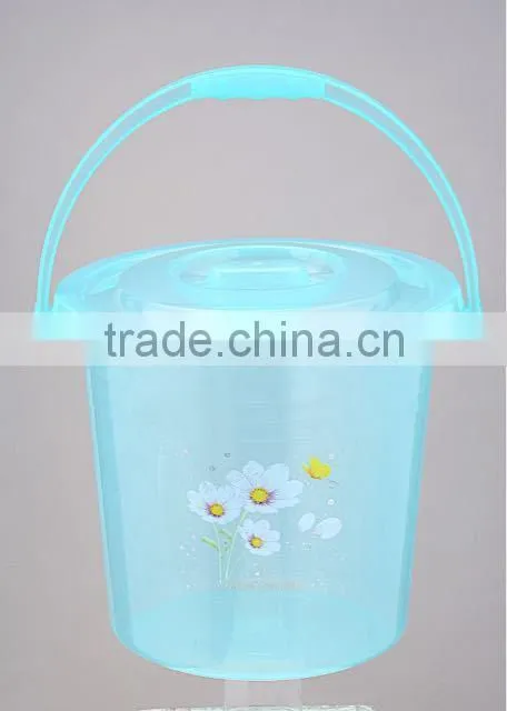 Round Semitransparent Plastic Bucket/waterpot with Carry hand and lid