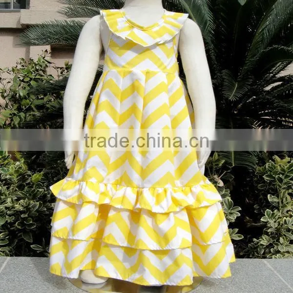 summer rainbow chevron zigzag long maxi ruffle dress made in China