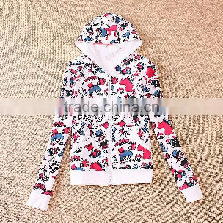 French Terry Autumn women girl hoody coat cute colorful jacket bright 2style to choose OEM wholesale