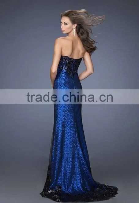navy blue sequins beaded sleeveless long split leg evening dress