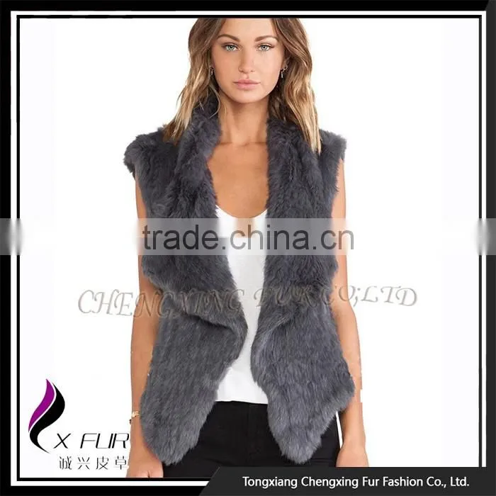 CX-G-B-192F 2016 Latest Knitted Rabbit Fur Fashion Womens Gilet