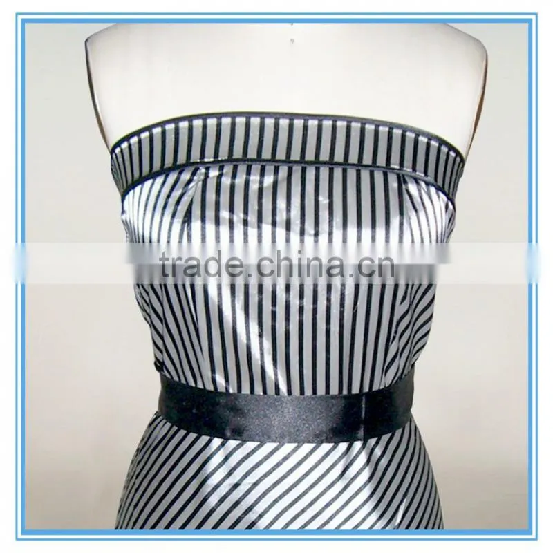 Ladies Sexy Silk Satin Styles Black And White Striped Strapless Dress