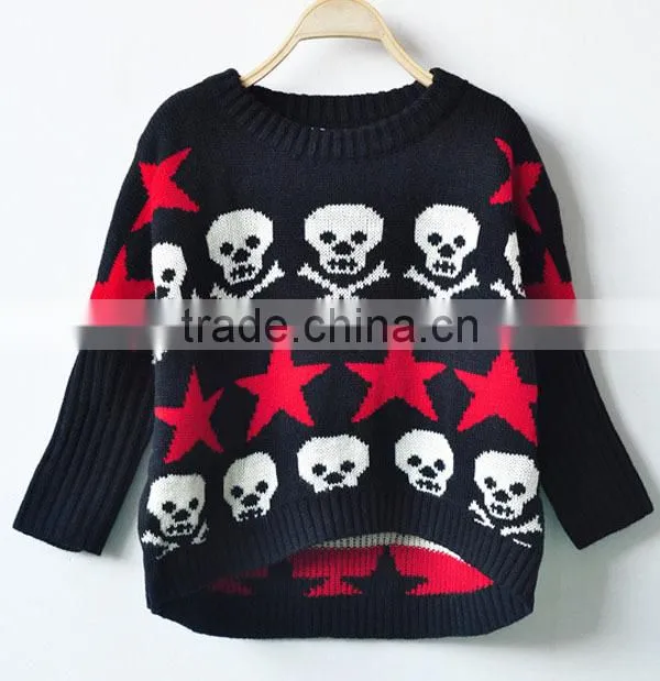Latest Design Skull Pattern Girls Knitted Pullover Sweater