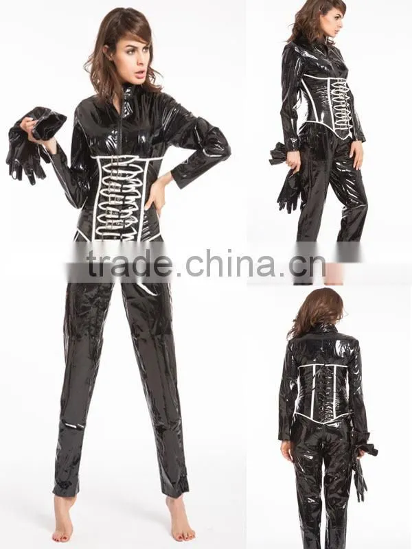 20115 Instyles Sexy Catwoman False Leather Zipper Wetlook Jumpsuit Catsuit Club Fancy Dress