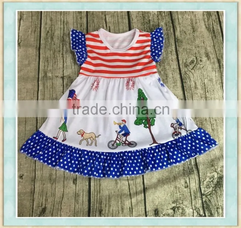 Yi wu manufacture new style wholesale little girl boutique traditional Patriotic pic clothes unique design frock