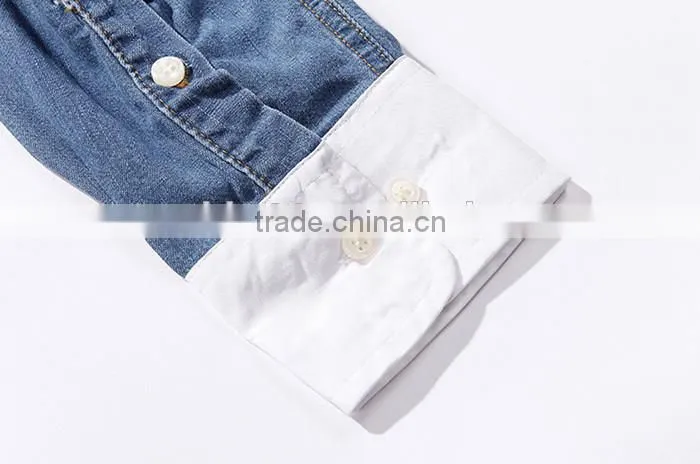 2016 New arrival England style Splicing men denim casual shirt