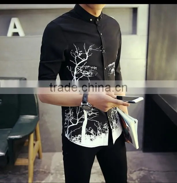 Seven men sleeve han edition cultivate one's morality joker no-iron shirt wet printing individuality student leisure shirt with