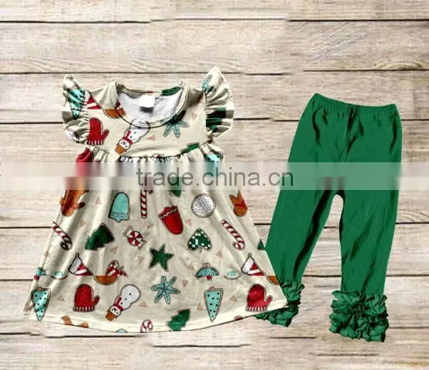 Wholesale Boutique Children Clothing Ruffle Baby Christmas style Clothing Girls Fall Clothes