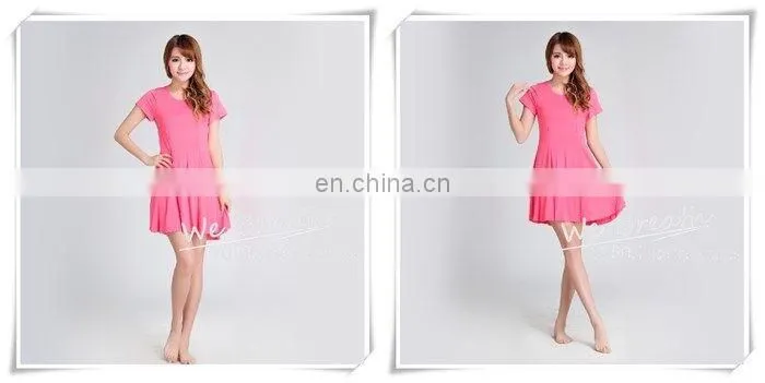 Summer Dress Bamboo Fiber Rayon Pleated O Neck Short Sleeves
