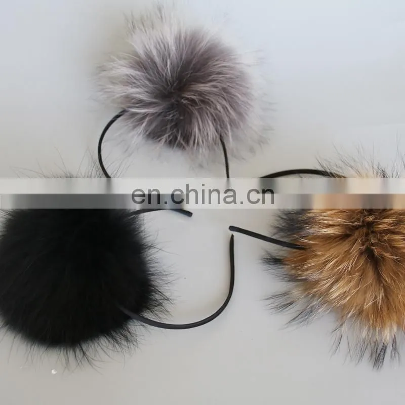 15cm large raccoon fur pompom hair hoop fluffy fur pompon hairband wholesale