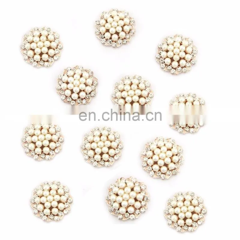 Graceful Alloy Rhinestone Button with pearl for Accessories clear with golden plating