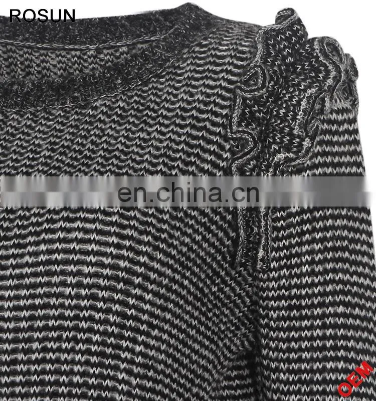 China Factory Dark Grey Long Sleeves Pleated Pullover Sweater