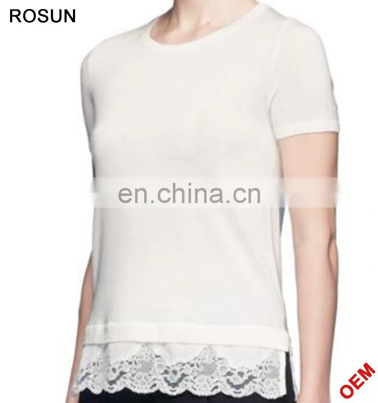 Latest fancy girls pullover Tops as Regular fit short sleeve woolen sweater designs for children of knitwear with lace