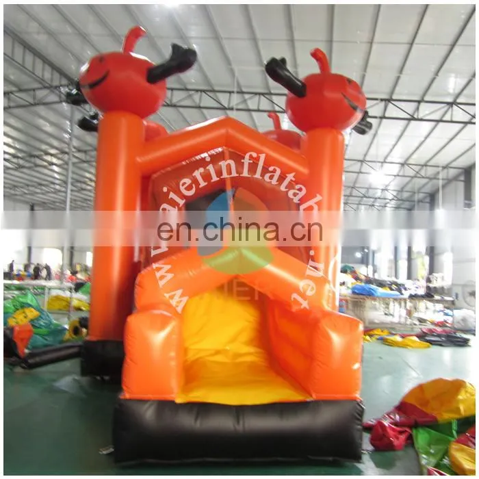 Hot sale inflatable castle house with slide / cute colourful inflatable jumping castle / smiley kids castle tent