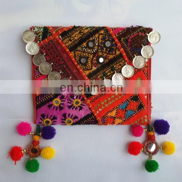 Trendy Gorgeous New Look Vintage Banjara Handmade Embroidered Colorful Clutch with tassels beaded pom traditional embroidery