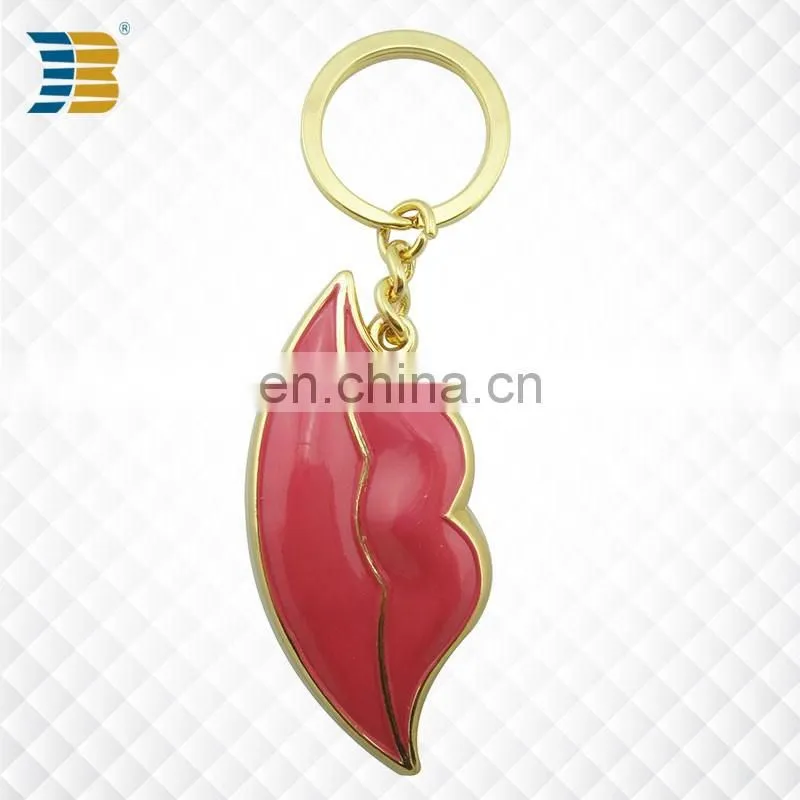 lip shape custom made metal gold plating keychain