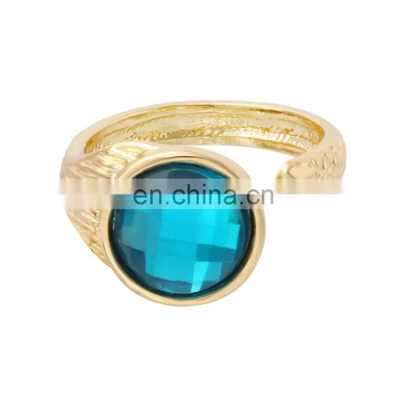 Fashion Gold Tone Royal Blue Single Stone Finger Ring for Gifts