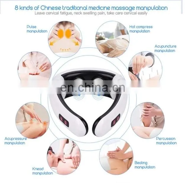 Electric U Shape Back Neck Shoulder Electrical Pulse Shock Body Massager Remote Control With Heat Portable EMS Neck Massager
