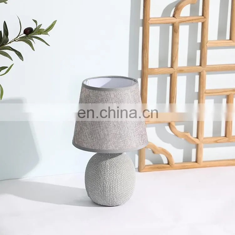 Archaistic design home decorative light grey bedside porcelain table lamp with cloth lampshade