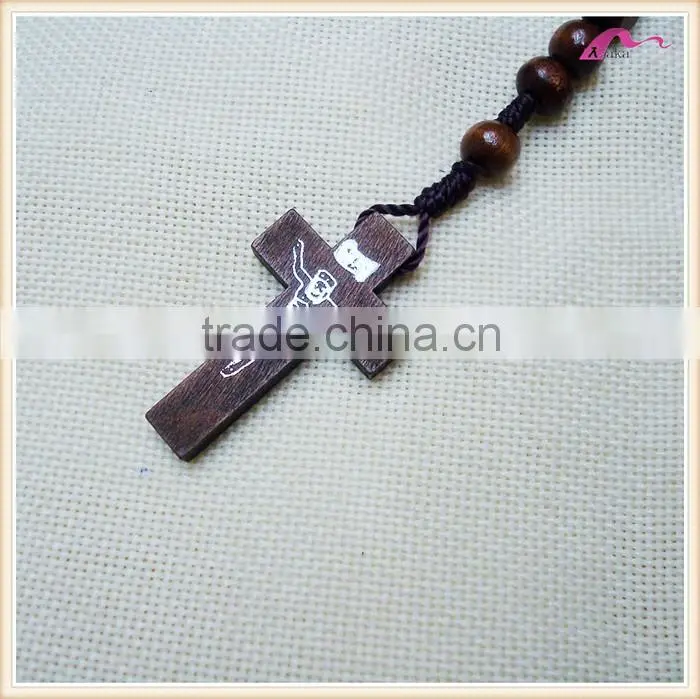 Lasted Imitation Long Wood Jesus Beaded Necklace Jewelry