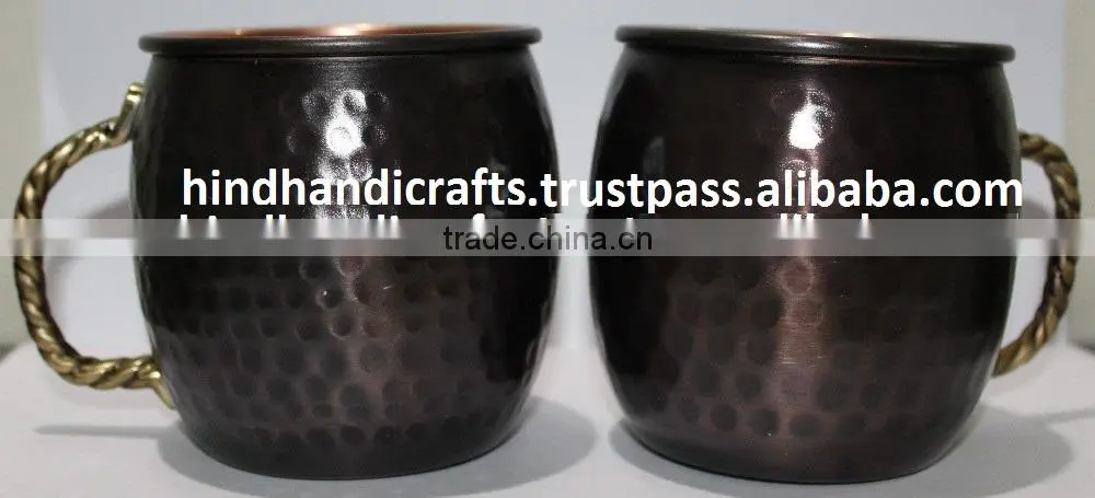 Black Antique Hammered Moscow Mule Copper Mug With Solid Twisted Brass handle