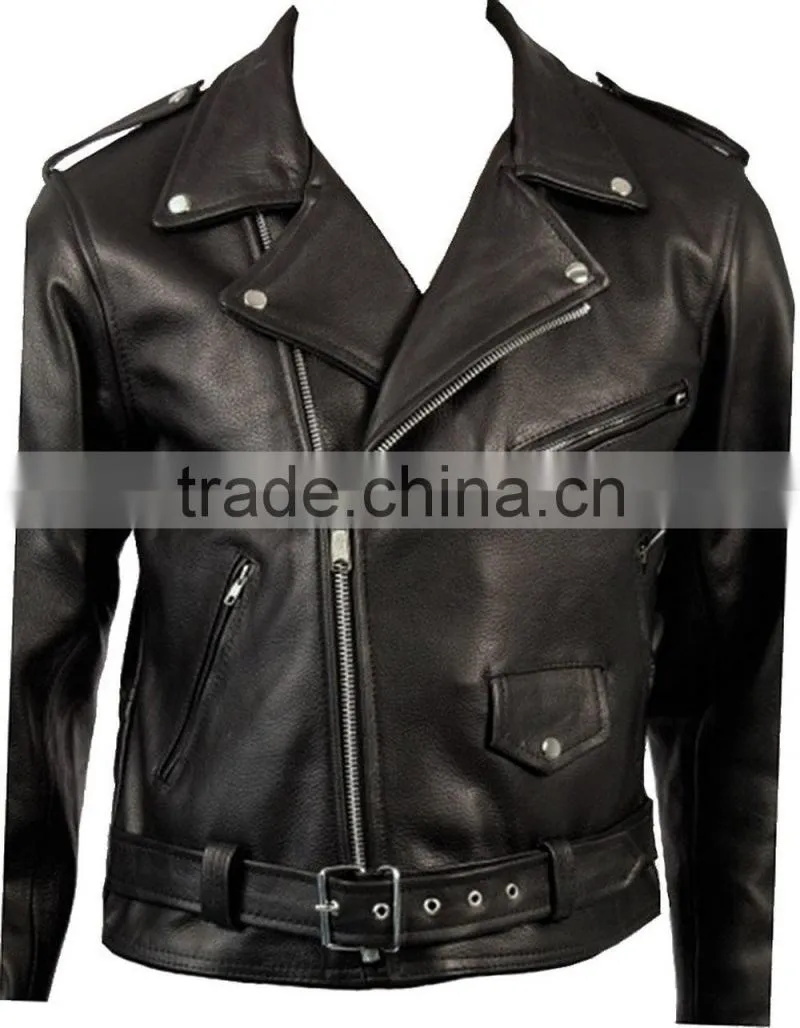 cowhide milled leather men cafe racer motorcycle jacket