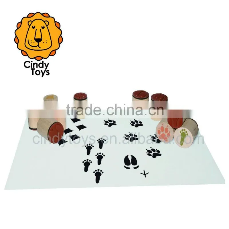 Wooden Rubber Stamp Animal Tracks 10 pcs for Kids