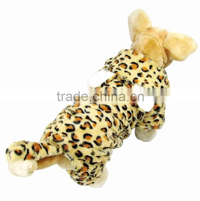 Hot Selling Autumn Winter Double Layer Velveteen Fleece Four Legs Style Leopard Pet Overcoat Dog Apparel