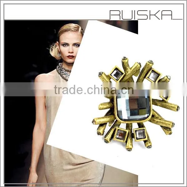 CLEAR ROCK CRYSTAL RING,SPIKE ANTIQUE BRONZE RING