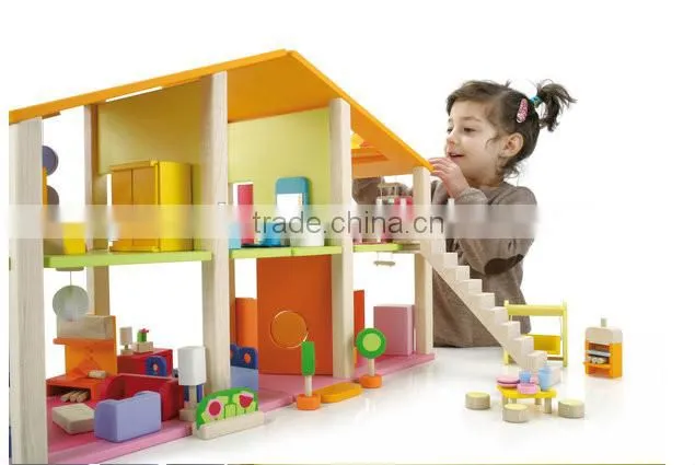 High quality diy wooden play doll house,solid wood dollhouse,wooden doll house furniture