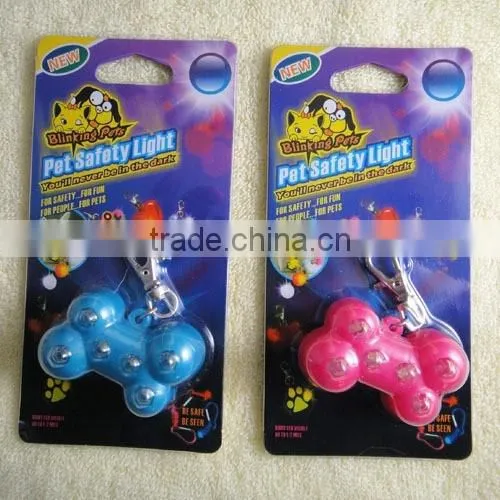 Pet Dog Safety LED Collar Pendant Tags Bone Flashing Blinking Glow Light