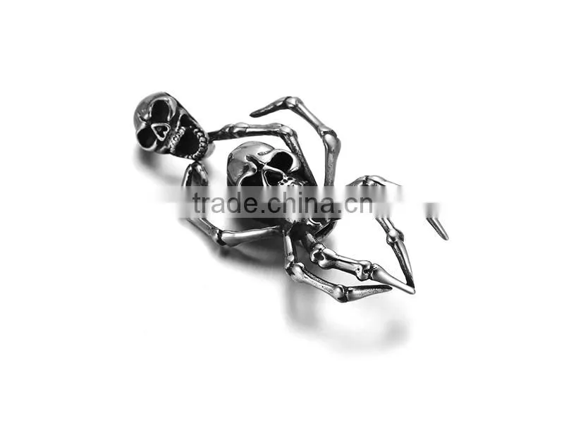 316L stainless steel cremation jewelry double skull necklace cremation skull pendant