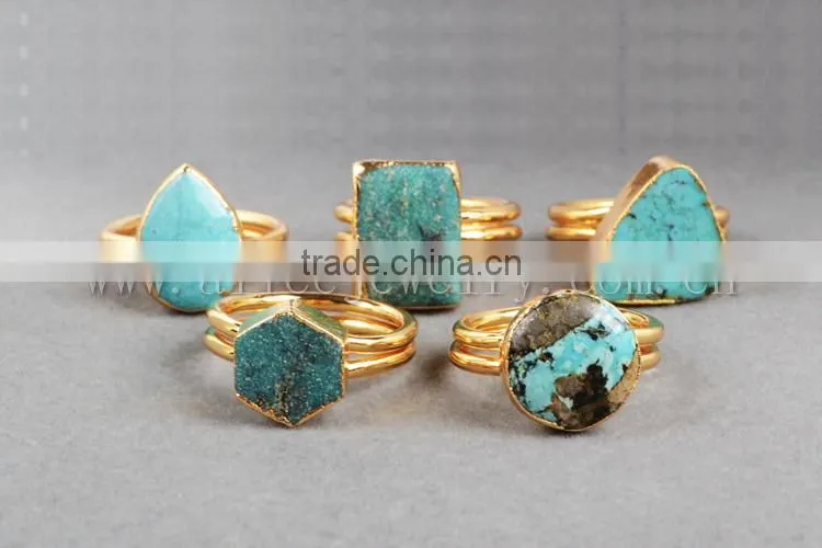 Fashion 18k gold turquoise gemstone jewelry ring, Sleepy beauty turquoise jewellery ring
