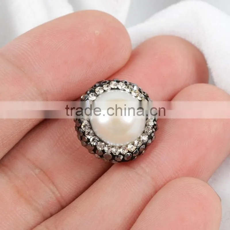 Classic round pearl beads with zircon, zircon pave pearl jewelry beads with hole