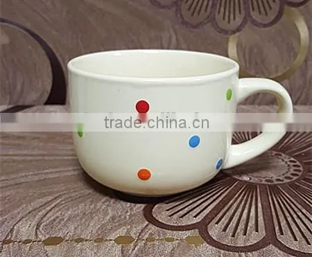 500 ML thick white stoneware ceramic soup bowl with handle
