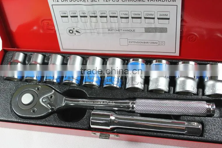 25PCS 1/2" metal box socket set with L handle 4025AAL GS KING TOOLS made in china